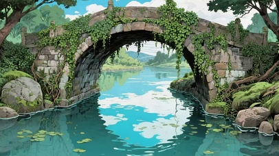 清新溪流拱桥