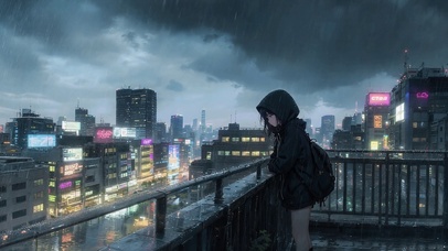 雨天二次元女孩