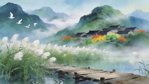 古风护眼树木山水