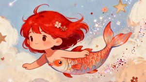 可爱女孩带鱼屏