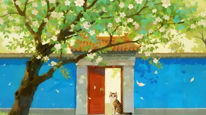 梨花树下狸花猫