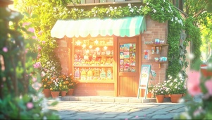 夏日城市街道温馨商店