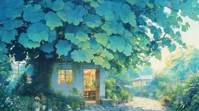 唯美大树下小屋