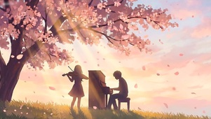 治愈樱花树下演奏