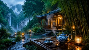 山水竹林木屋