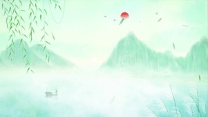 晴明唯美水彩绿色春天山水画