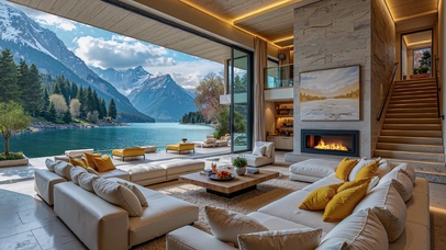 雪山湖景客厅