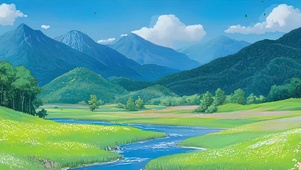 护眼树木河流带鱼屏