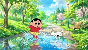 森林公园里的蜡笔小新玩水日常