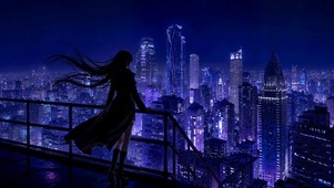 赛博都市天台夜景少女