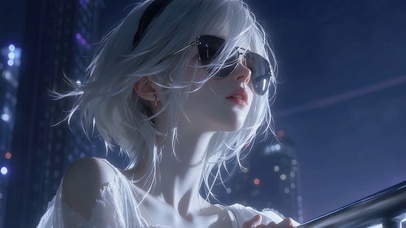 夜晚白发美少女