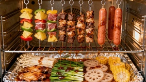 微观摄影烤箱肉串烧烤美食