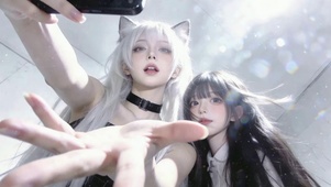 猫耳少女双人拍照