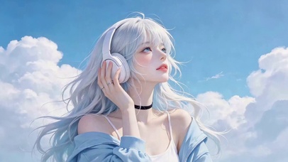 晴空下的银发耳机少女