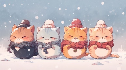 雪中可爱小猫咪插画