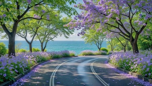 浪漫海滨紫花林荫大道