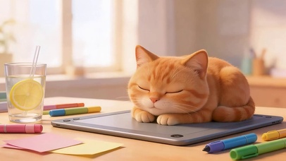 办公桌睡觉的小猫