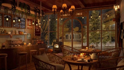 4K冬夜舒适的咖啡店