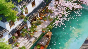樱花河流小镇