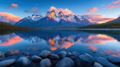 纯净雪山湖泊倒影