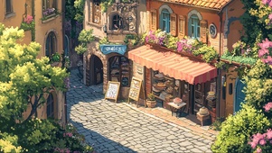 春日小镇温馨商店建筑