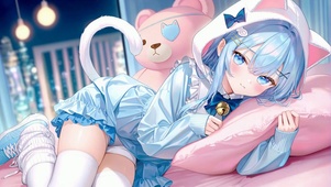 蓝发猫耳软萌二次元少女