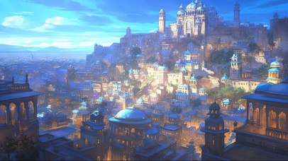 静谧古城城堡夜景