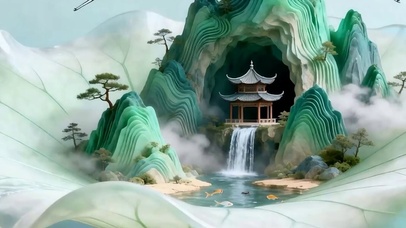 古风山水带鱼屏