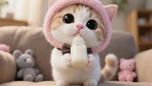 可爱的喝奶小猫咪