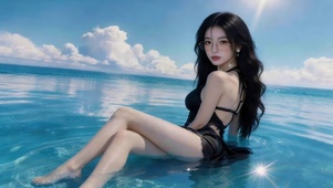 唯美蓝色海边女孩