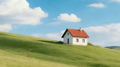 白云树木小屋带鱼屏