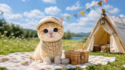 户外野餐可爱小橘猫