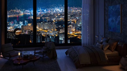 4K城市夜景雨天