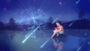 星空看书的女孩