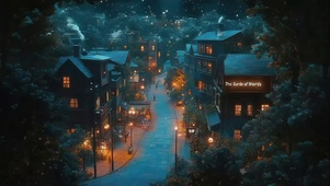 蓝调山林小镇静谧夜景