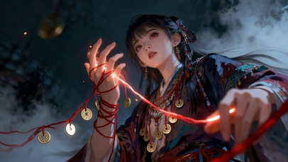 红绳命理的古风少女红绳月老女孩