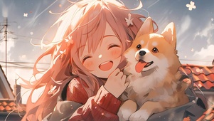 4K 女孩和狗狗