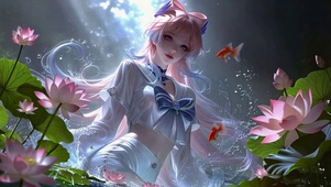 荷塘粉发二次元美少女