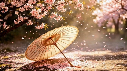 古风樱花油纸伞4K
