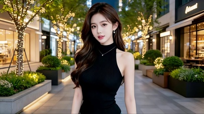 傍晚步行街闲逛的完美身材美女