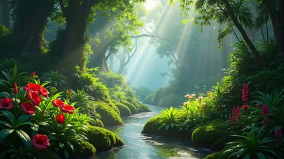 清新治愈森林阳光小溪流