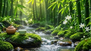 护眼清新竹林溪流