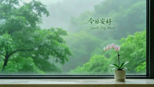 雨天窗景兰花