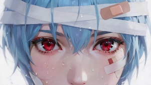 蓝发动漫插画少女