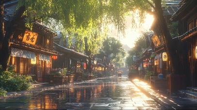 夏日午后阳光古城街道