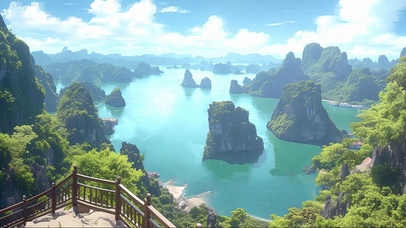 俯瞰清新绿色群岛海面