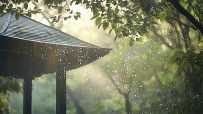 夏日午后古亭雨滴风景