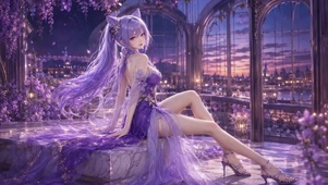 紫发猫耳紫裙浪漫美少女刻晴