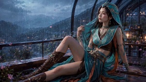 雨天窗边的异域风情女神