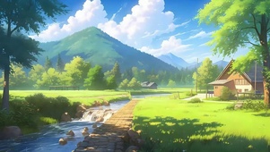 护眼蓝天白云树木河流